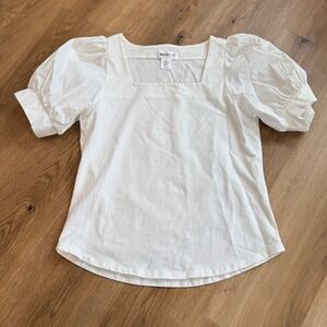BAILEY 44 REVOLVE Womens White Square Neck Puff Short Sleeve Cotton Blend Top M